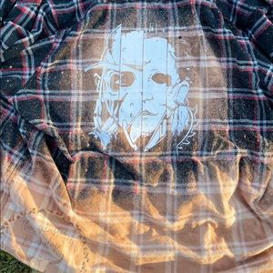 2X Michael Myers Freddy Krueger Hand Distressed Bleached Flannel Button Up Shirt